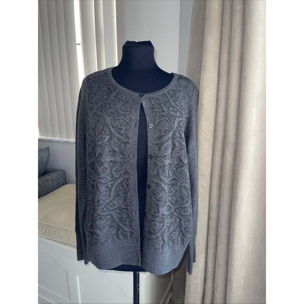Simply Vera Wang Button Up Cardigan Sweater Womens Gray Black Metallic XL
